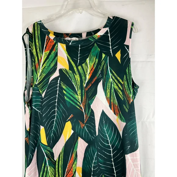 Hount Tropical Leaf Print Sleeveless Maxi Dress Side Slits Size 2XL New - Picture 2 of 6